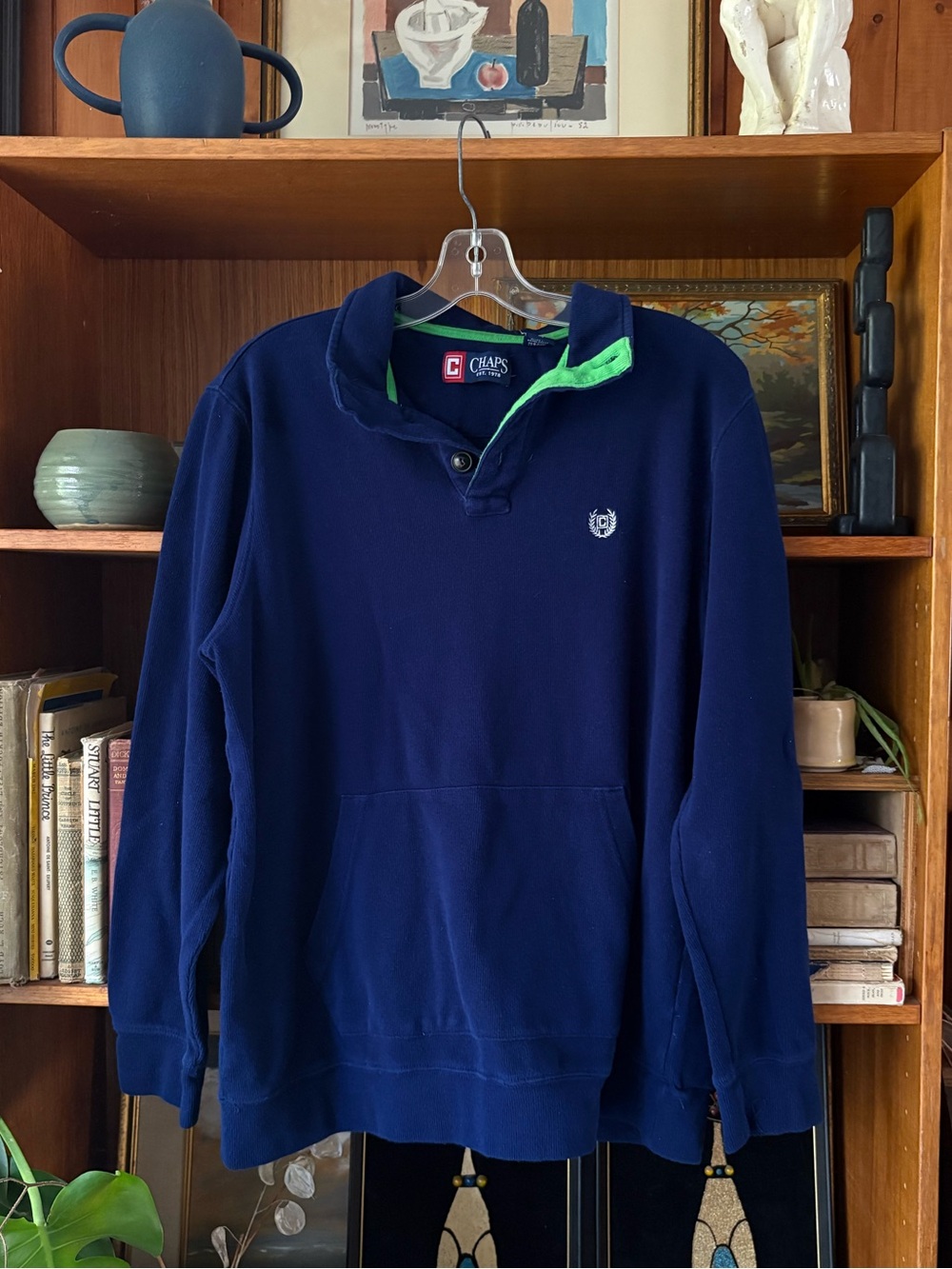 Chaps Ralph Lauren Collegiate Academia Ribbed 1/4 Button M